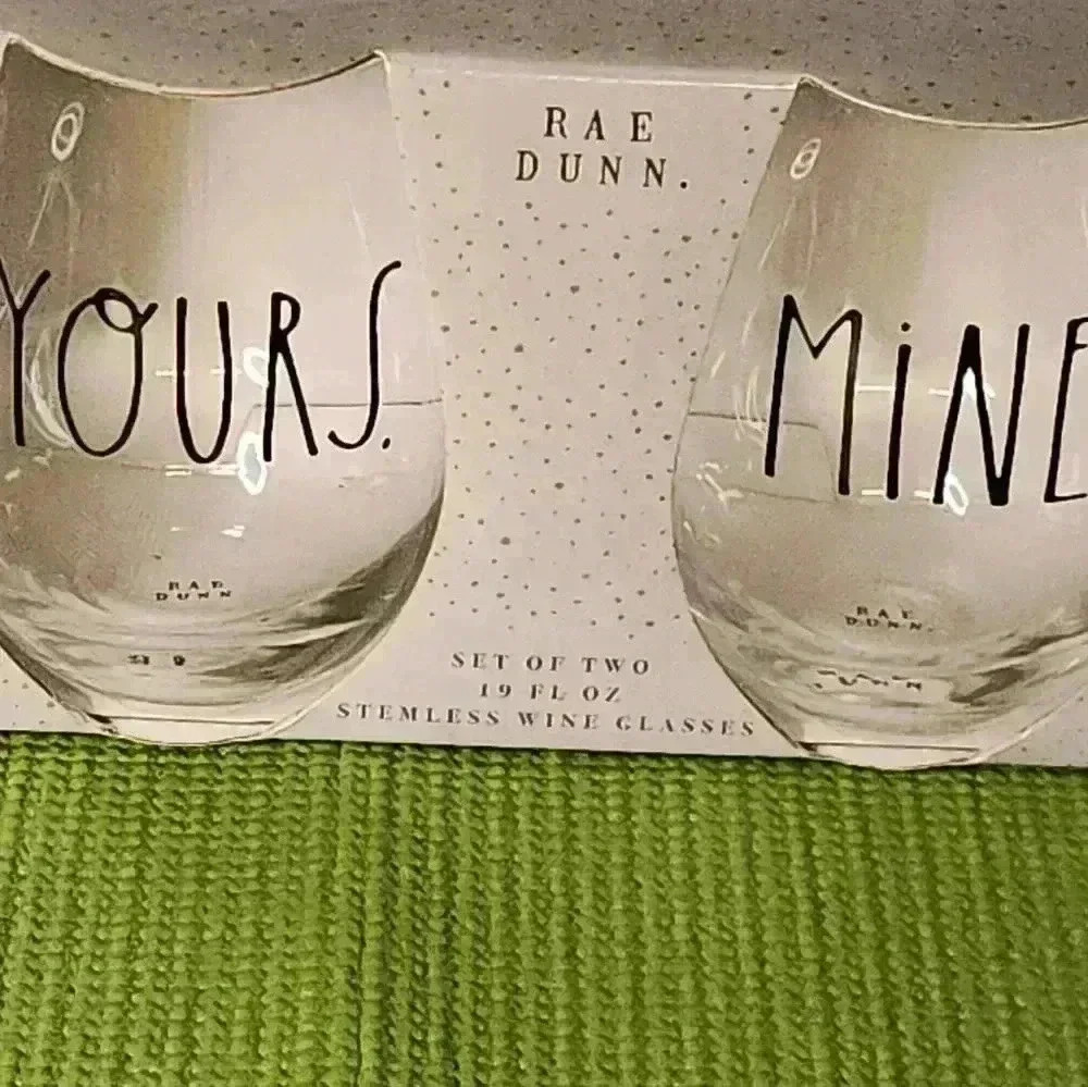 Rae Dunn set of two stemless wine glasses 19 FL oz NIB